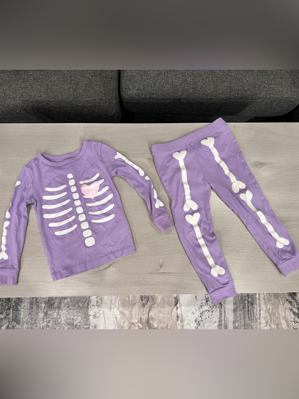 Joe Fresh Purple Skeleton Pajama Set with Pink Heart